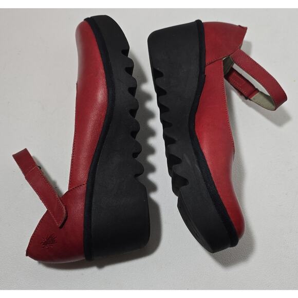FLY London Leather Closed Toe Ankle Strap Shoes Red VILY161FLY Sz 42 US 11 - Picture 6 of 12